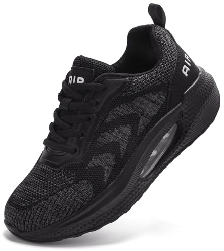 Trainers for Women Running Shoes Air Cushion Arch Support Orthopedic Walking Shoes Memory Foam Comfor Lightweight Breathable Mesh Work Sneakers All Black UK 4
