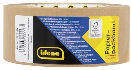 Idena 11118 - Papierpackband, Braun, 5 cm x 50 m extra stark, 1 Rolle Klebeband aus recyceltem Papier, nachhaltiges Paketband