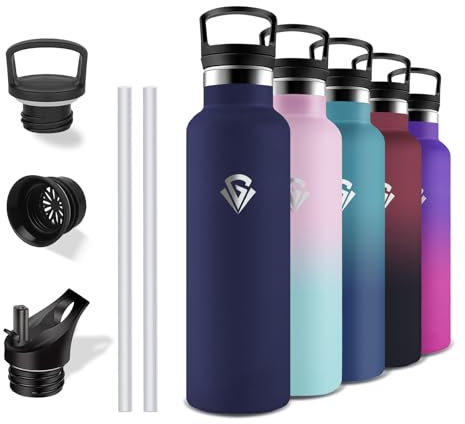 Grsta Borraccia Termica, 750ml, Senza BPA, con Cannuccia, Senza Perdite, Borraccia Acciaio Inox, Isolato Sottovuoto, Bottiglia Metallo per Campeggio, Uffici, Caffè, Viaggio, Yoga