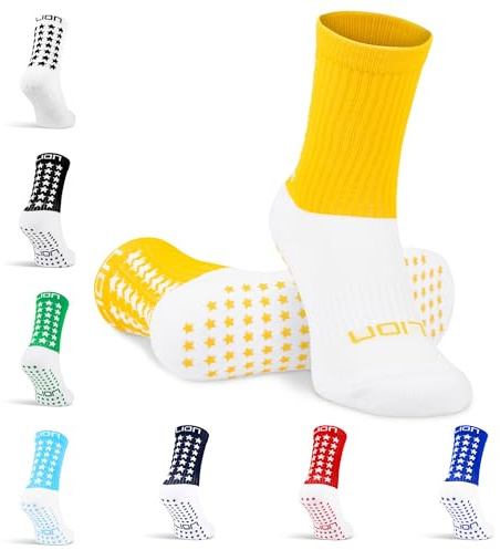 Lion Elite 2.0 Grip Socks – Non-Slip Football Socks with Dual Grip – Pairs with Sleeves, Adults & Kids Sizes - Yellow | Large