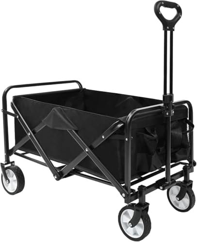 Amig - Carro de Jardín Plegable - Carrito de Playa con Tela Oxford Impermeable- Color Negro - Ruedas de 20cm de diámetro 360º - Carga máx. 100kg