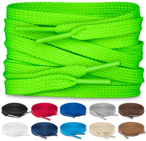 TULMERO SULPO 2 Paare Schnürsenkel Flache 8mm für Schuhe Neon Grün 120 cm