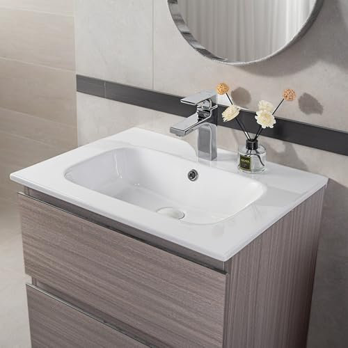 NUESTRA VIDA Lavabo Encastré Lavabo Salle de Bain 61 x 46 x 15,5 cm en Céramique, Lavabo en Porcelaine pour Salle de Bain Rectangulaire (Blanc)