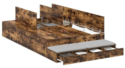 vidaXL Stauraumbettgestell Geräucherte Eiche 120x190 cm Hochwertige Holzwerkstoffe Viel Stauraum Modernes Design Einfache Montage Innen Schlafzimmermöbel Massiv Stilvoll Langlebig