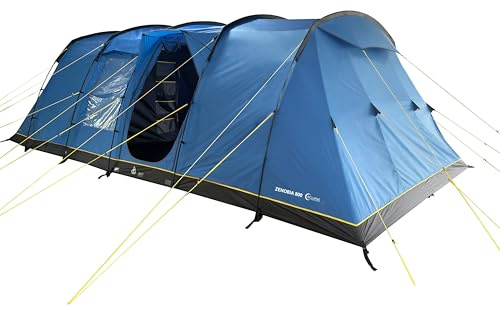 Hi-Gear Zenobia Eclipse 8 Man Tent with Darkened Bedrooms, Spacious Living Area & Sewn In Groundsheet, 8 People, Easy to Pitch, Tunnel Design, Ideal for Family Camping, Festivals, 4000mm HH (Blue)
