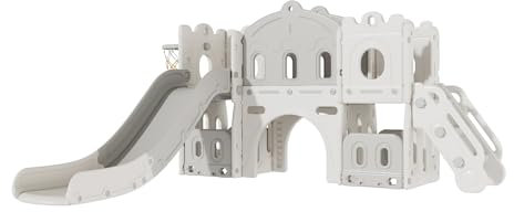 Veitoalioy Scivolo per Bambini, Scivolo per da Esterno, Centro Attività al Coperto e All'aperto Attrezzatura da Gioco Parco Giochi Giardino, Slide di Gioco Multifunzionale (Aisle-Grey White)