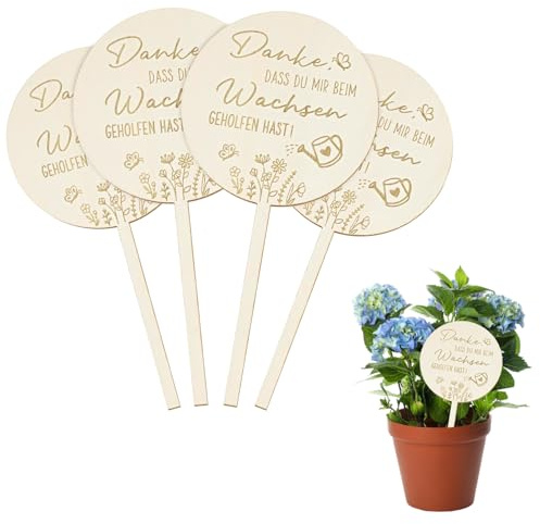 4 Ensembles de Piquets de Plantes en Bois Merci de m’avoir aidé à grandir, Étiquettes en Bois pour Pot de Fleur, Cadeau de Fin d’année Enseignant(e) Éducateur Éducatrice Crèche Jardin d’Enfants