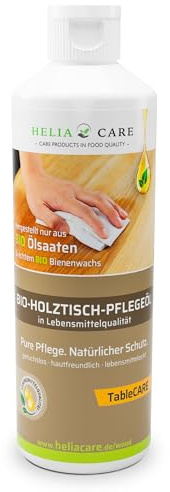 HeliaCARE Tisch Öl “TableCARE” - Premium Holztisch Pflege mit Bienenwachs - Natürliches Holzpflegeöl für Esstisch & Tischplatte - Nachhaltiger Holzschutz aus Deutschland (500 ml)