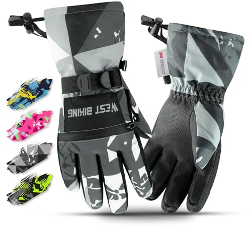 West Biking Skihandschuhe Kinder, 3M Thinsulate Warm Handschuhe Kinder Wasserdicht Winddicht, Winterhandschuhe Touchscreen, Kinder Handschuhe Winter Für 6-12 Jahre Jungen Und Mädchen