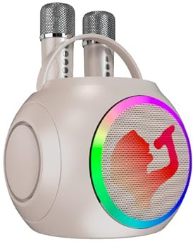 Luqeeg Machine à Karaoké avec Double Microphone Microphone Bluetooth sans Fil et Multiples Effets Sonores Ensemble Ktv avec Effets Lumineux Vibrants LED Colorées pour Maison Fêtes (White)