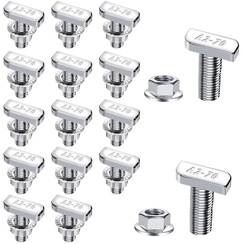 Tornillos de cabeza de martillo M10 x 25 de acero inoxidable A2-70, tornillo de cabeza de martillo con tuercas de bloqueo, tuercas de brida M10, tornillos para rieles de montaje fotovoltaicos