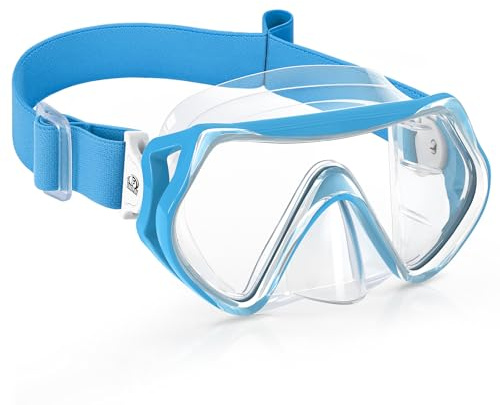 Findway Kids Snorkel Mask with Elastic Fabric Strap,Swimming Goggles kids with Nose Cover,180° Clear View Diving Mask,No Leak Anti Fog Swim Goggles for Boys Girls Aged 6-16