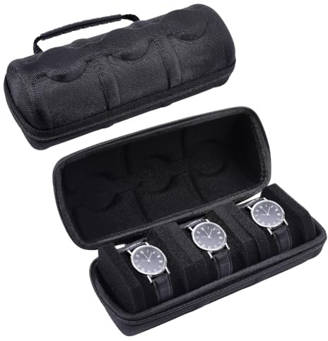 WADORN Étui pour montres à 5 emplacements, étui rigide pour montres, boîte fermeture éclair avec coussins souple, boîte compacte pour bracelets hommes et femmes