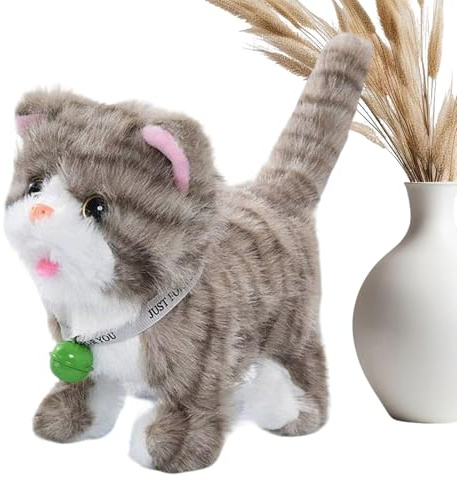 Gatto di peluche da passeggio - Interattivo 18 centimetri, animale domestico elettronico parlante musicale - Per bambini ragazzi ragazze e amanti degli animali per Natale
