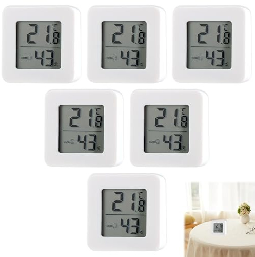 Lote de 6 termómetro interior digital con higrómetro digital, mini medidor de temperatura y humedad para casa, LCD grande, indicador de confort, termómetro digital casa preciso para oficina y hogar