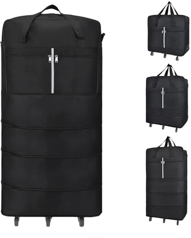 Bolsa de Viaje con Ruedas, 110 cm Bolsa de Viaje Plegable Expandible con Ruedas y Correa de Hombro, Almacenamiento para Hombres y Mujeres, 110 x 52 x 30 cm