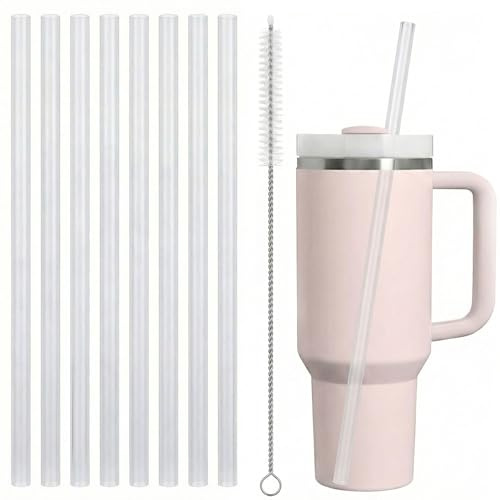 8 Pajitas Reutilizables de Plástico para Stanley Cup 30 oz y 40 oz, Pajitas Plástico Extra Largas 31 cm con Cepillo de Limpieza, sin BPA, Ideales para Thermos y Vasos Altos