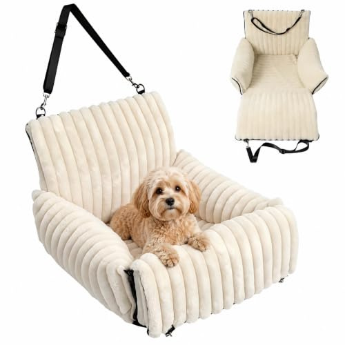 Relaxdays bilsäte för hundar, små hundar upp till 8 kg, mjukt, beige | Hundbädd för bilen, tvättbar, mått: 38x48x48 cm, bilkorg