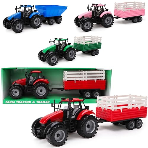 Toyland® Lantbrukstraktor med släpvagn - Pojkar/Flickor Lantbruksleksaker - Lantbruksfordon (Röd)