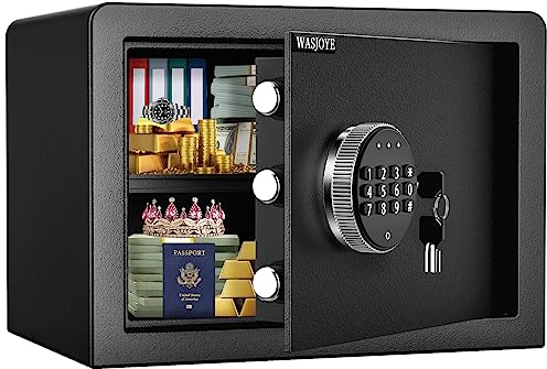 WASJOYE Safe Box, Money Safe Lock Box with Electronic Digital Keypad, Cabinet Security Safe with Keys for Home Office Hotel Business Jewelry Gun Cash Use Storage,19L