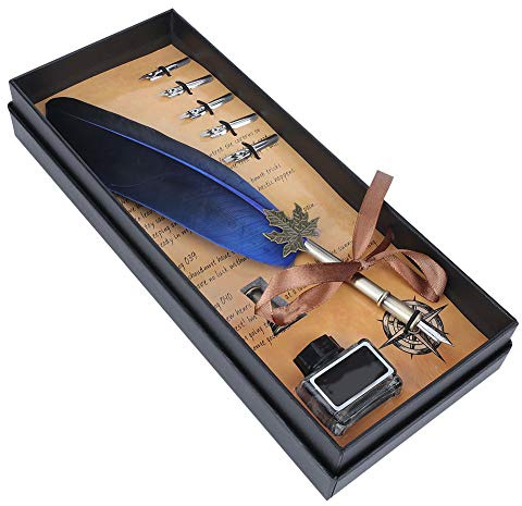 Kalligrafi Dip Pen Set, Vintage reservoarpenna Kalligrafi Bläck Nib Dip Pen Heminredning med presentförpackning för skolbarn Elever Barn Jul Nyårsgåva (Blå)