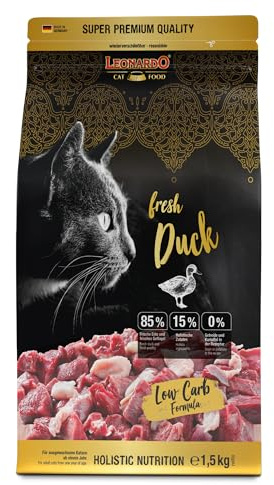 Leonardo Färsk anka [1,5 kg] Kattmat | Torrfoder för katter med 85% färskt kött, komplett foder för vuxna katter av alla raser från 1 års ålder