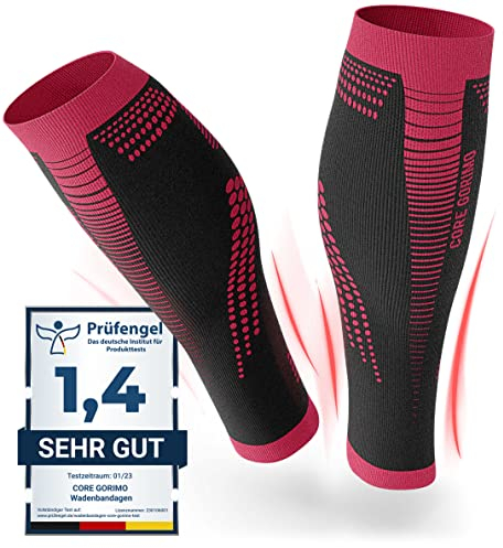 CORE GORIMO – Waden Kompression – Atmungsaktiv – Optimale Unterstützung beim Sport dank Waden Kompressionsstrümpfe ohne Fuß für Damen Herren (L, Schwarz/Rot)