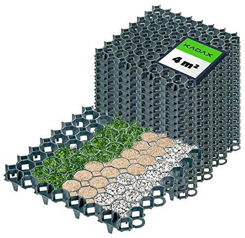 KADAX Dalles Stabilisatrices en Plastique 50 cm, Stabilisateurs de Gravier, Dalles à Engazonner pour Jardins, Grilles de Gazon (Vert, Lot de 16)