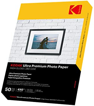 KODAK Ultra Premium 4R,Carta fotografica lucida, 280 g/m2, DIN 10x15 cm, 50 fogli per stampante a getto d'inchiostro, carta fotografica, impermeabile, bianco brillante
