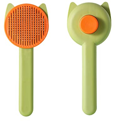 SIGANDG Katzenbürste Mit Auslöseknopf, Katzenbürste Langhaar und Kurzhaar,Universal Haustier Bürste, Katzenhaarbürste zum Entfernen von Losem Fell und Massage(GrüN)