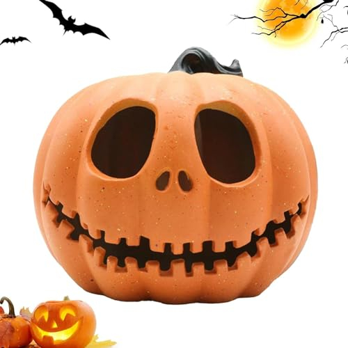 Youning Citrouille Décorative d'Halloween - Lanterne LED Creuse - Photophore Lumineux - Pour Décoration en Plein Air - Vintage