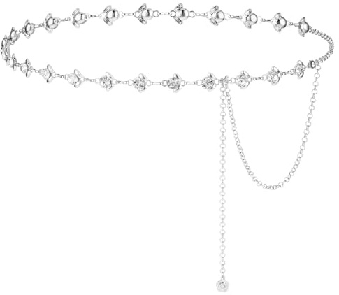 TIESOME Chain Belt for Women, Rhinestone Flower Waist Chain, Adjustable Crystal Waist Belts Bridal Wedding Belt for Dress (Silver,50.18in)