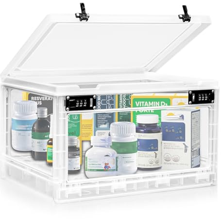 Large Medicine Lock Box with Dual 3-Digit Combination Locks, 24.8L Lockable Storage Box for Medication, Snacks, Phone, and Electronics - BPA-Free Organizer Bin for Home, Office, Fridge, and Safety