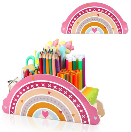 Stiftehalter Kinder Regenbogen,Schreibtischorganizer aus Holz,Schreibtisch Büro Organizer,Schreibtisch Organizer Regenbogen,für Kinder Home Büromaterial Klassenzimmer Organisation Lagerung Briefpapier