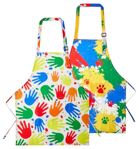 Lictin 2 Pack Kids Apron for Girls Boys, Cute Cooking Aprons with Pocket