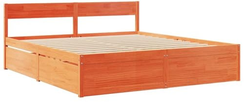 vidaXL Sängram med lådor vaxbrun 200x200 cm massiv furu, sovrumsmöbler, sängbotten, träsäng, säng, dubbelsäng, förvaringssäng, säng med lådor