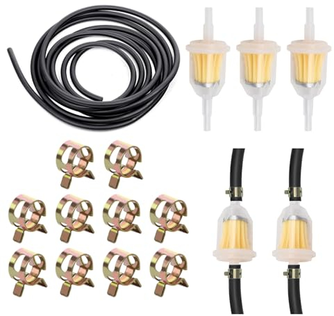 Benzinschlauch Kit,2 Meter Kraftstoffleitung Ø 5 mm mit 3 Stück Benzinfilter und 10 Benzinschlauch Schellen,Kraftstoffschlauch Dieselschlauch Ölschlauch für Kleine Motorrad,LKW,Auto,Rasenmäher,Roller