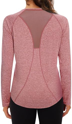 Women Long Sleeve Activewear Gym Tops for Workout Running Yoga Sport Tshirt with UV Sun Protection UPF 50+ Lightweight Wine Red