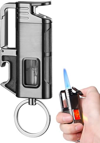 BYZESTY Gas Encendedor Antiviento, Mechero Recargable a Butano, Encendedor para Velas, Cocina, Camping, Chimenea, Negro (Vendido Sin Gas)