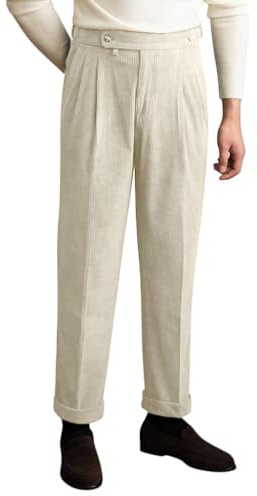 Oanviso Pantalon de Costume en Velours Côtelé pour Homme Pantalon de Décontracté Coupe Droite Classique Business Pantalon de Travail Casual Chic Pantalon avec Poche et Plis A Beige XL