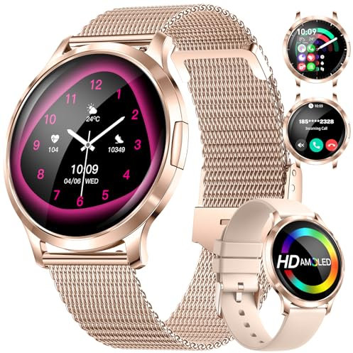 SIEMORL Montre Connectée Femme,1,32'' AMOLED HD Fitness Montre Appels Bluetooth,avec Sommeil/Fréquence Cardiaque,121 Modes Sportifs,Podomètre IP68 Etanche Montre Intelligente pour iOS Android