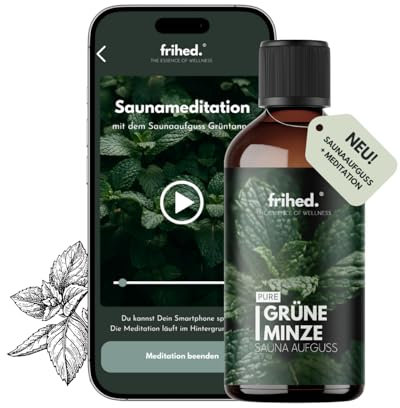 frihed.® Infusion de sauna menthe verte avec application de méditation – Huile de menthe hautement concentrée – Purifiante – Parfum longue durée – Fabriqué à Lunebourg