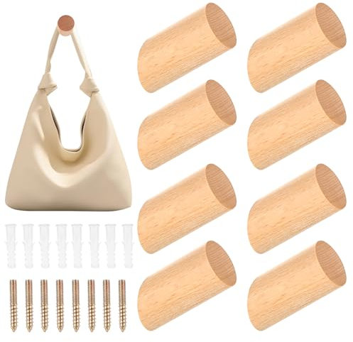 8 Stk Kleiderhaken Garderobenhaken Holz Einzeln, Vintage Wandhaken Holzhaken, rustikale Kleiderhaken Wand Holz zum Aufhängen von Kleidung Hut Handtuchhalter im Schlafzimmer Flur Badezimmer Küche
