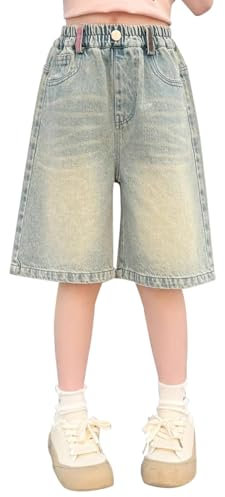Jorts Mädchen Baggy Jeans Sommer Kinder Vintage Bermuda Jeans Shorts Kurze Hose Jeans Korean Fashion Shorts Knielang Stretchy Leicht Streetwear Jeanshorts (Light Blue, 12-13 Years)