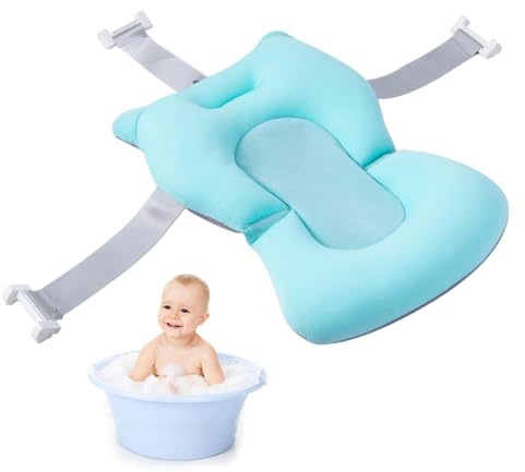 Almohadilla de baño para bebé | Alfombrilla de apoyo para cojín de bañera antideslizante plegable,Detalles para el cuidado del bebé con hebillas y 3 cinturones de seguridad, para viajar a casa