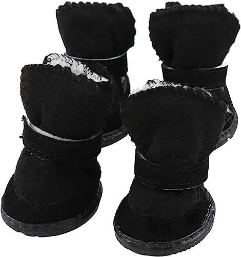 4 Pezzi Scarpe Invernali per Cani di Piccola Taglia con Chiusura a Strappo, Suola Antiscivolo e Fodera in Pelliccia, Stivaletti per Uso Interno ed Esterno (Taglia 3)