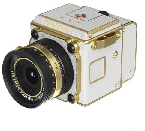 Retro digitalkamera 64 MP 4K-videoinspelning kompakt vintagekamera med autofokus för fotografering och vloggning – lätt bärbar för nybörjare och erfarna användare (vit)