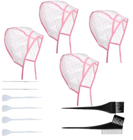 SULIKJHUI 4 Pcs Hair Highlighting Cap, Highlight Cap with Hooks, Highlighting Kit for Blonde & Color, Salon Frosting Dye Kit for Home Hair Coloring, Durable Silicone Caps, Easy to Use