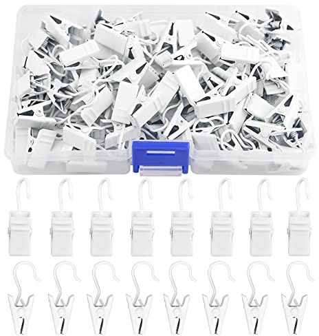 WMYCONGCONG 100 clip per tende con ganci, piccoli ganci resistenti, per luci per feste, per tende, foto, decorazione della casa, doccia, drappeggi, artigianato, esposizione (bianco)