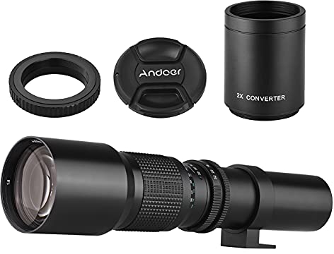 Explopur 500mm/ 1000mm f/8 High Power Camera Telep Lens Manual Focus with 2X Converter Lens Cover Lens Protector Carrying Bag for Scenery Pgraphy Stage Sport Event Pgraphy